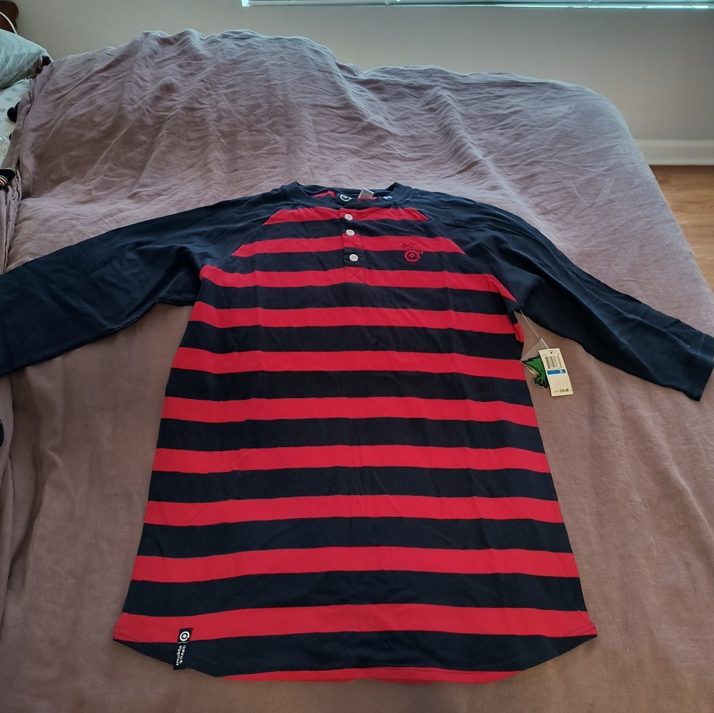 Men's red and navy blue long sleeve shirt
